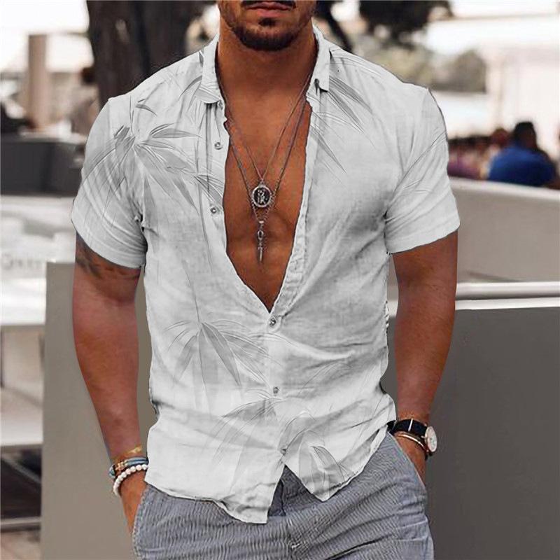 Short Sleeve Shirt - Bamboo Print - Lightweight - Button-Up Shirt - Men's Shirts-Shirts & Tops-Chaps London-Chaps London