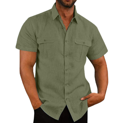 Short Sleeve Shirt - Button-Up - Breast Pockets - Polo Shirt - Men's Shirts-Shirts-Chaps London-Green-M-Chaps London