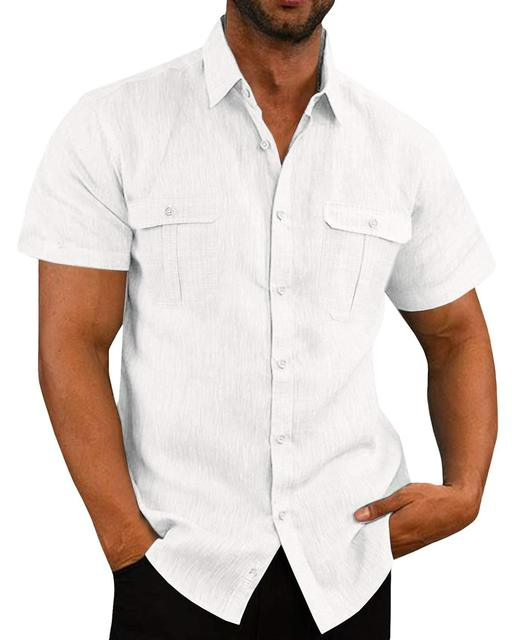 Short Sleeve Shirt - Button-Up - Breast Pockets - Polo Shirt - Men's Shirts-Shirts-Chaps London-White-M-Chaps London