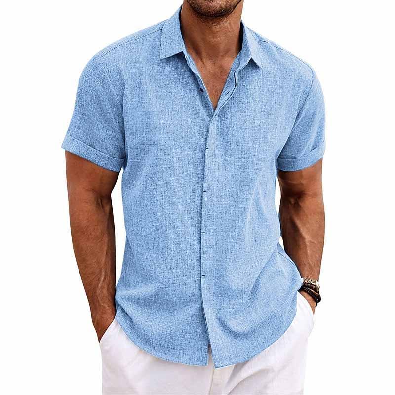 Short Sleeve Shirt - Men's Casual Collared Button Up-Shirts-Chaps London-Blue-S-Chaps London