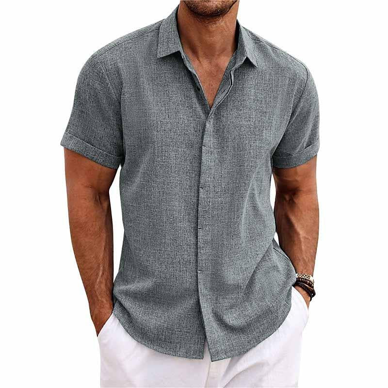 Short Sleeve Shirt - Men's Casual Collared Button Up-Shirts-Chaps London-Grey-S-Chaps London