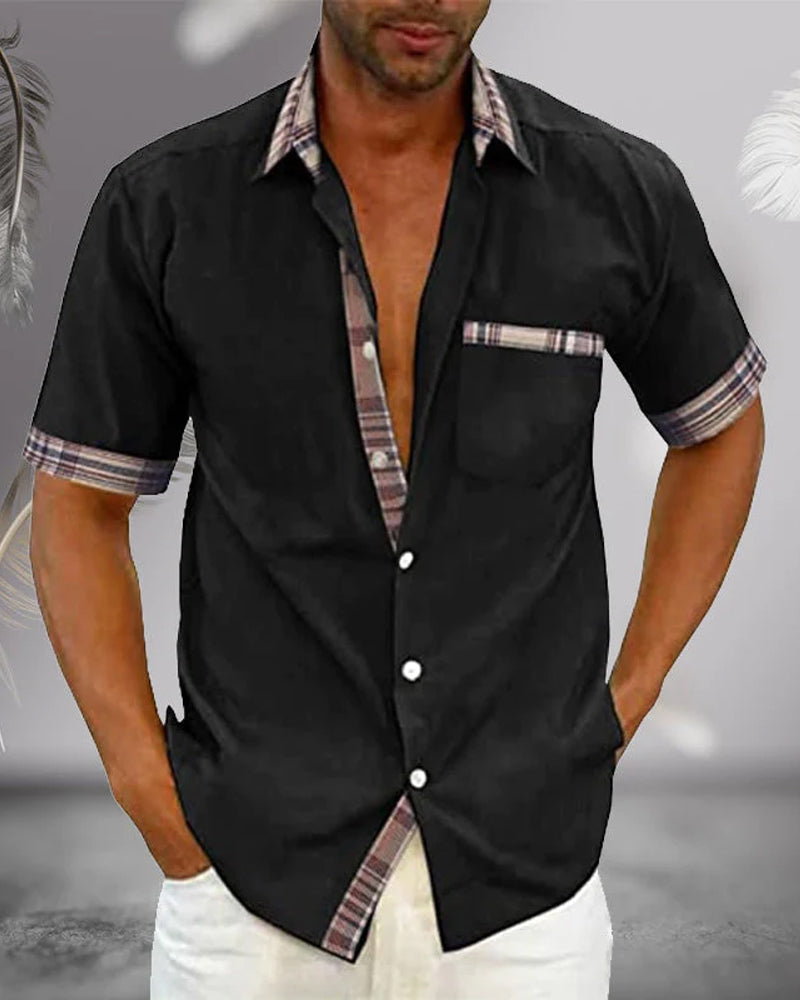 Short Sleeve Shirt - Men's Casual Turndown Collar Button-Up Shirt-Blouses & Shirts man-Chaps London-Black-S-Chaps London
