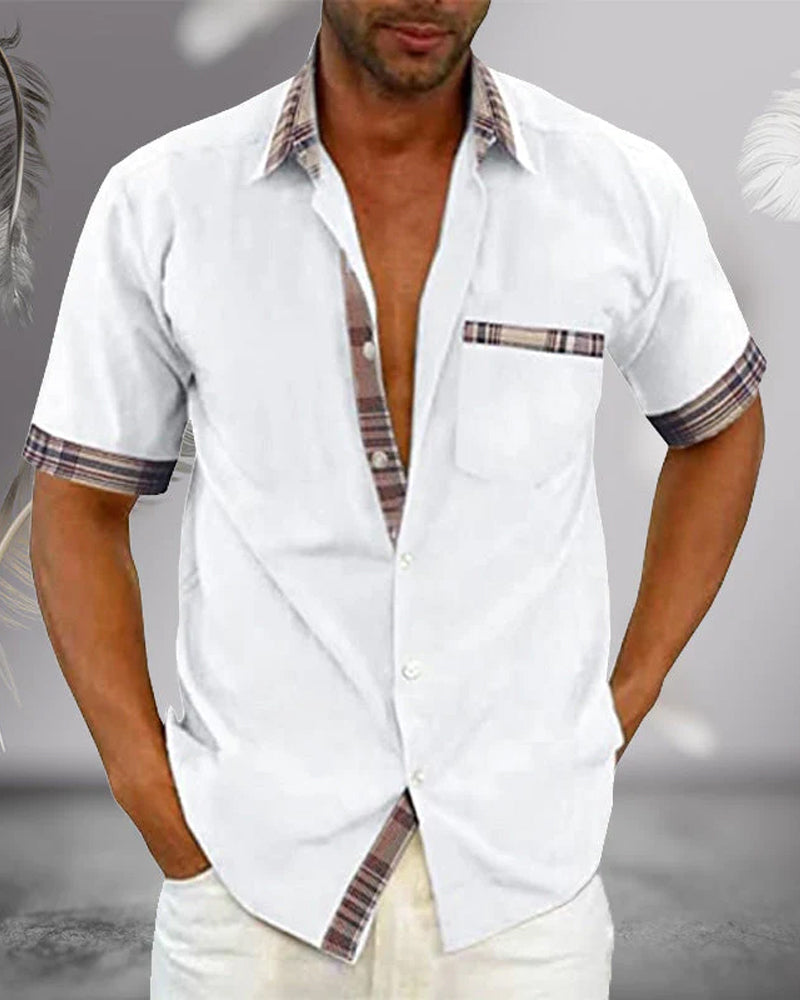 Short Sleeve Shirt - Men's Casual Turndown Collar Button-Up Shirt-Blouses & Shirts man-Chaps London-White-S-Chaps London