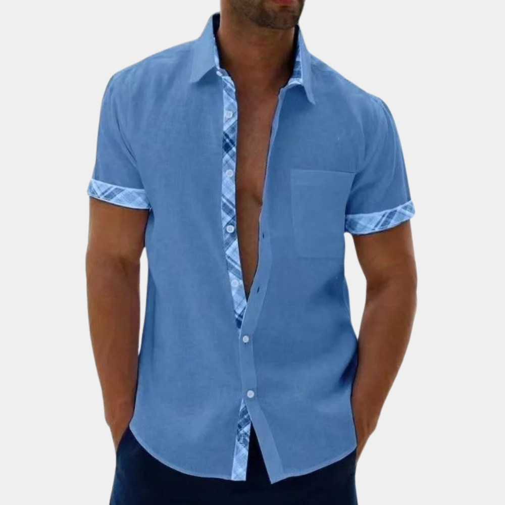 Short Sleeve Shirt - Men's Collared Button Up-Men Summer Shirt-Chaps London-Blue-S-Chaps London