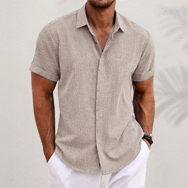 Short Sleeve Shirt - Men's Lightweight Collared Button Up-Men Shirt-Chaps London-Beige-S-Chaps London