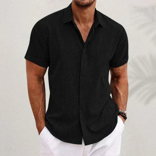 Short Sleeve Shirt - Men's Lightweight Collared Button Up-Men Shirt-Chaps London-Black-S-Chaps London