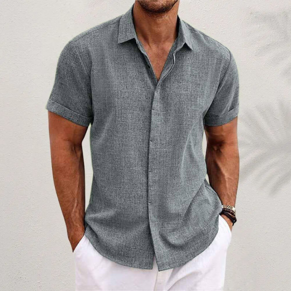 Short Sleeve Shirt - Men's Lightweight Collared Button Up-Men Shirt-Chaps London-Gray-S-Chaps London