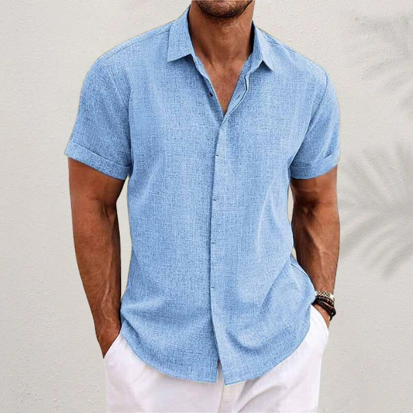 Short Sleeve Shirt - Men's Lightweight Collared Button Up-Men Shirt-Chaps London-Light Blue-S-Chaps London
