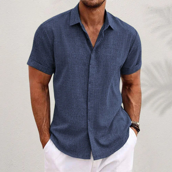 Short Sleeve Shirt - Men's Lightweight Collared Button Up-Men Shirt-Chaps London-Navy Blue-S-Chaps London