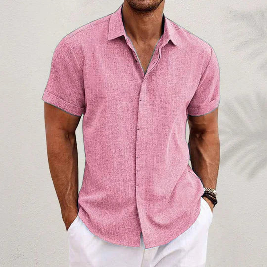 Short Sleeve Shirt - Men's Lightweight Collared Button Up-Men Shirt-Chaps London-Pink-S-Chaps London