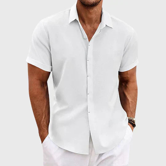Short Sleeve Shirt - Men's Lightweight Collared Button Up-Men Shirt-Chaps London-White-S-Chaps London