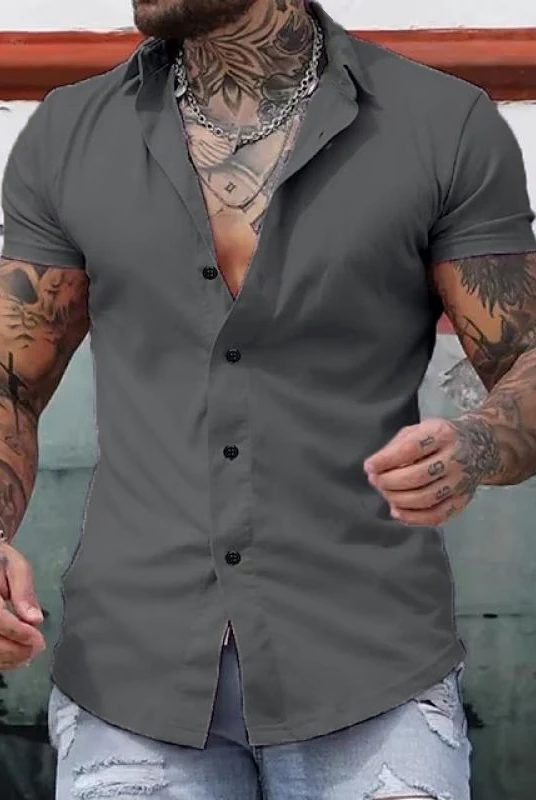 Short Sleeve Shirt | Stylish | Slim Fit | Button-up Shirt | Men's Shirts-Men's short sleeve top-Chaps London-Gray-M-Chaps London