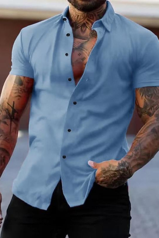 Short Sleeve Shirt | Stylish | Slim Fit | Button-up Shirt | Men's Shirts-Men's short sleeve top-Chaps London-Light Blue-M-Chaps London