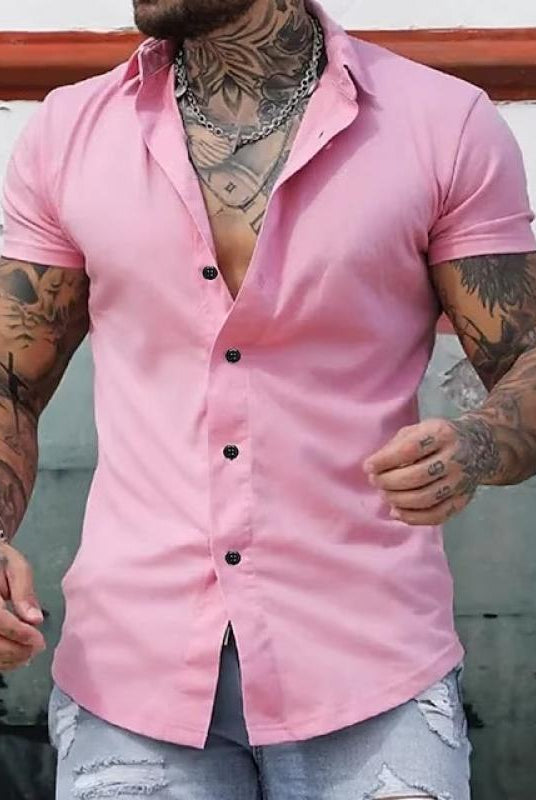 Short Sleeve Shirt | Stylish | Slim Fit | Button-up Shirt | Men's Shirts-Men's short sleeve top-Chaps London-Pink-M-Chaps London