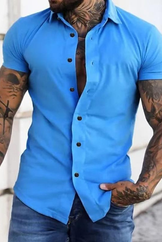 Short Sleeve Shirt | Stylish | Slim Fit | Button-up Shirt | Men's Shirts-Men's short sleeve top-Chaps London-Royal Blue-M-Chaps London