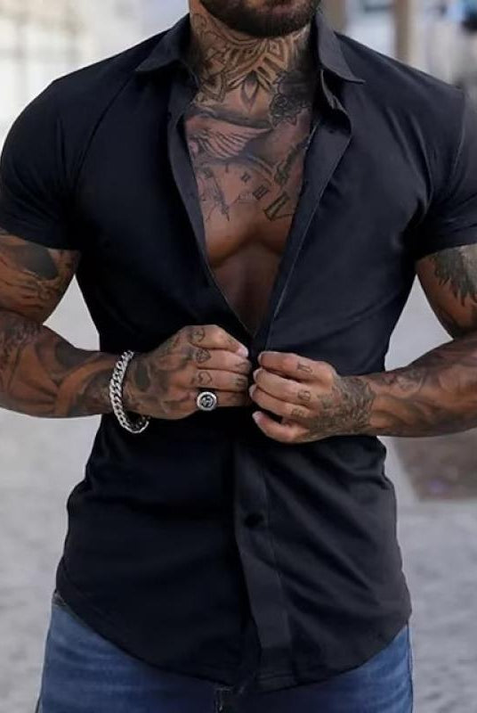 Short Sleeve Shirt | Stylish | Slim Fit | Button-up Shirt | Men's Shirts-Men's short sleeve top-Chaps of London-Black-M-Chaps of London