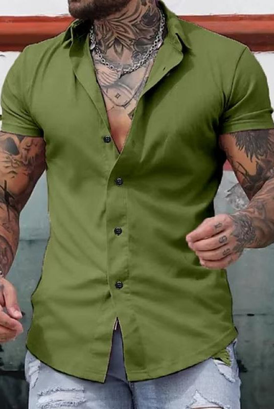 Short Sleeve Shirt | Stylish | Slim Fit | Button-up Shirt | Men's Shirts-Men's short sleeve top-Chaps of London-Green-M-Chaps of London