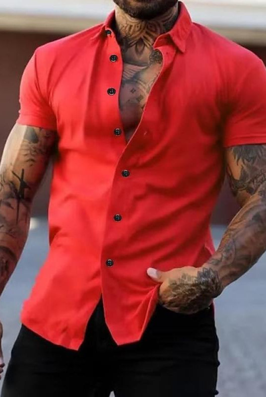 Short Sleeve Shirt | Stylish | Slim Fit | Button-up Shirt | Men's Shirts-Men's short sleeve top-Chaps of London-Red-M-Chaps of London