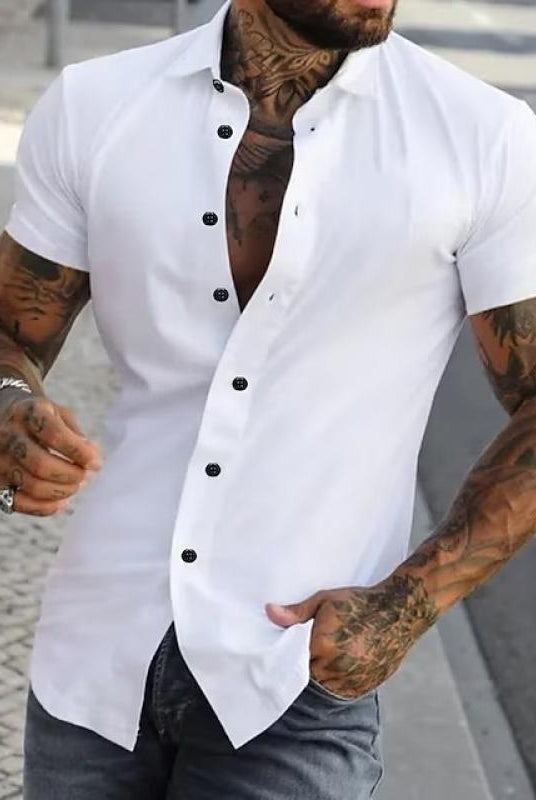 Short Sleeve Shirt | Stylish | Slim Fit | Button-up Shirt | Men's Shirts-Men's short sleeve top-Chaps of London-White-M-Chaps of London