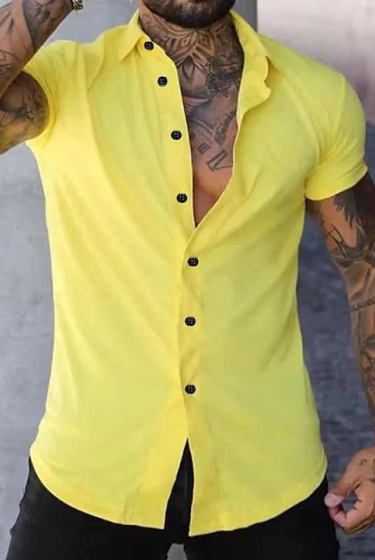 Short Sleeve Shirt | Stylish | Slim Fit | Button-up Shirt | Men's Shirts-Men's short sleeve top-Chaps of London-Yellow-M-Chaps of London