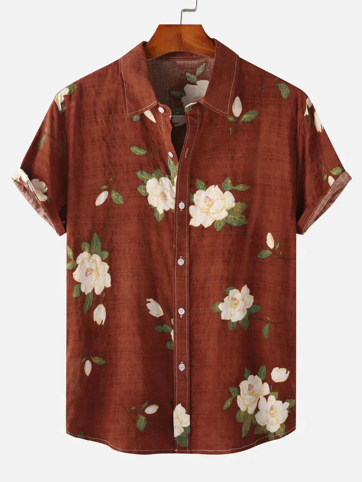 Short Sleeve Shirt - Turn Down Collar - Floral - Button-Up Shirt - Men's Shirts-Shirts-Chaps London-Red-S-Chaps London