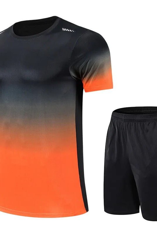 Shorts and T-Shirt Set - Quick Dry - Workout - Activewear Set - Men's Sportswear-Outfit Set-Chaps London-Orange-S-Chaps London