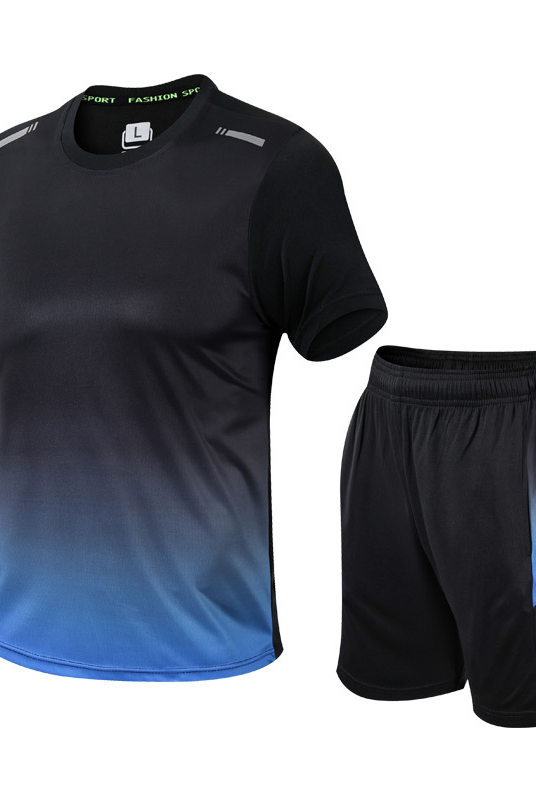 Shorts and T-Shirt Set - Quick Dry - Workout - Activewear Set - Men's Sportswear-Outfit Set-Chaps of London-Blue-S-Chaps of London