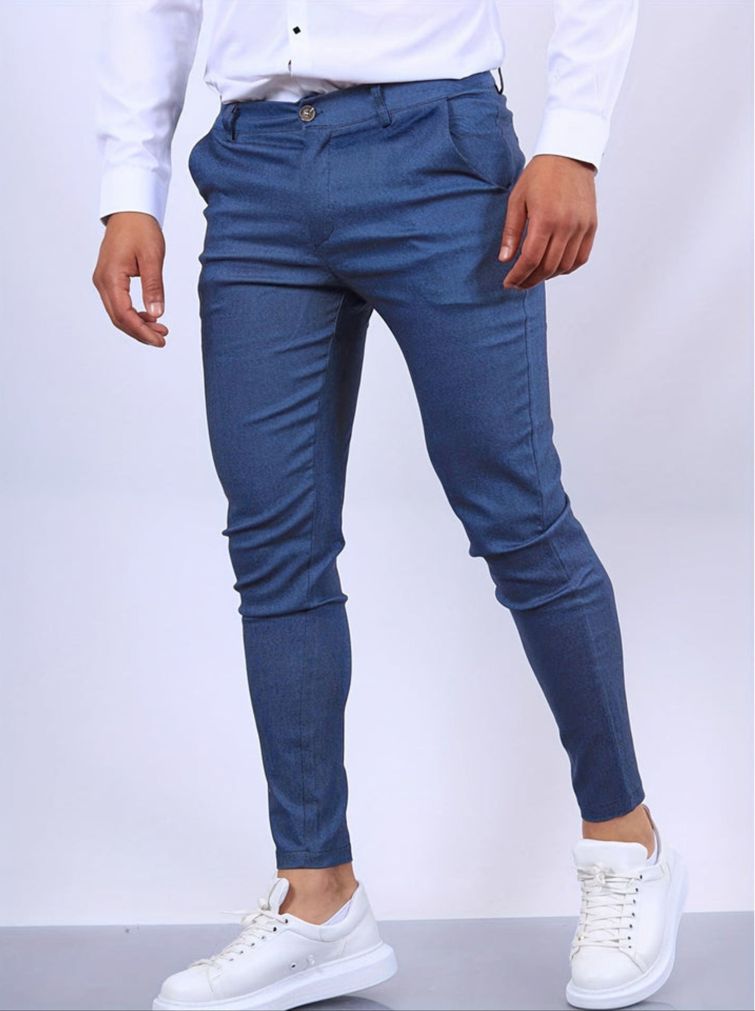 Skinny Chinos - Men's Casual Stretch Slim Fit Chino Pants-Skinny chino pants-Chaps London-Blue-XS-Chaps London
