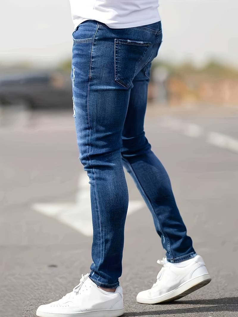 Skinny Jeans - Blue - Slim Fit - Ripped Jeans - Men's Jeans-Jeans-Chaps London-Chaps London
