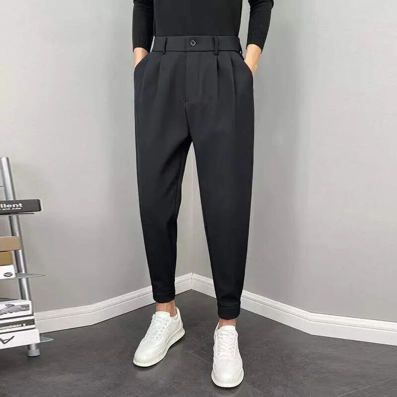 Slack Pants - Men's Loose Fit Elastic Waist Pleated Trousers-Pants-Chaps London-Black-28-Chaps London