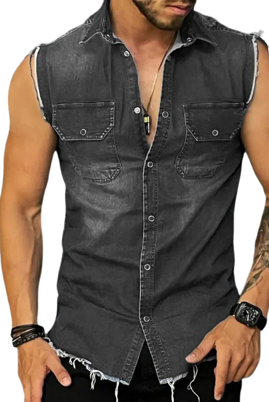 Sleeveless Shirt | Button-Up | Slim Fit | Denim Shirt | Men's Clothing-Shirts & Tops-Chaps of London-Chaps of London