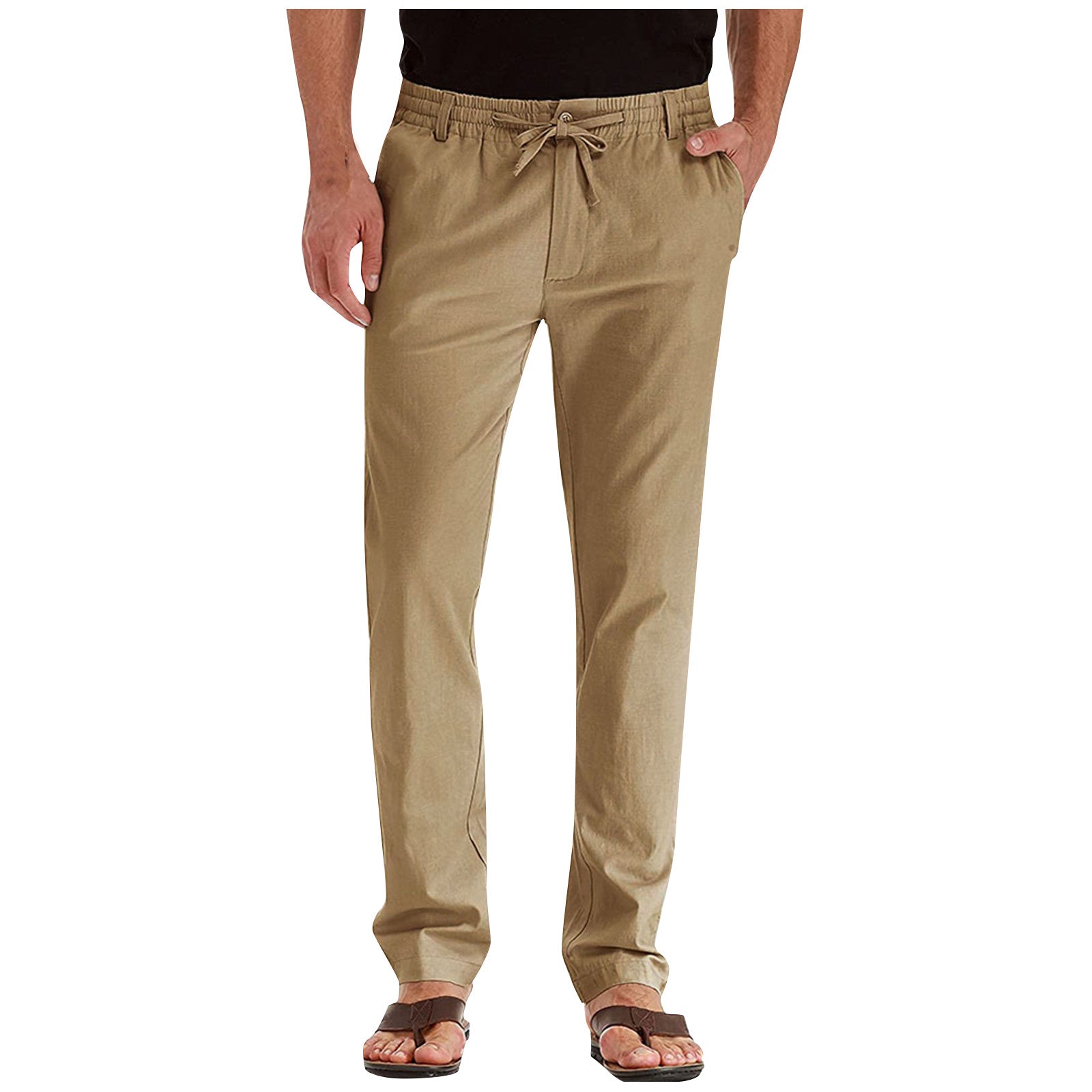 Straight Leg Pants - Men's Drawstring Elastic Waist Loose Fit Pants-Pants-Chaps London-Beige-S-Chaps London