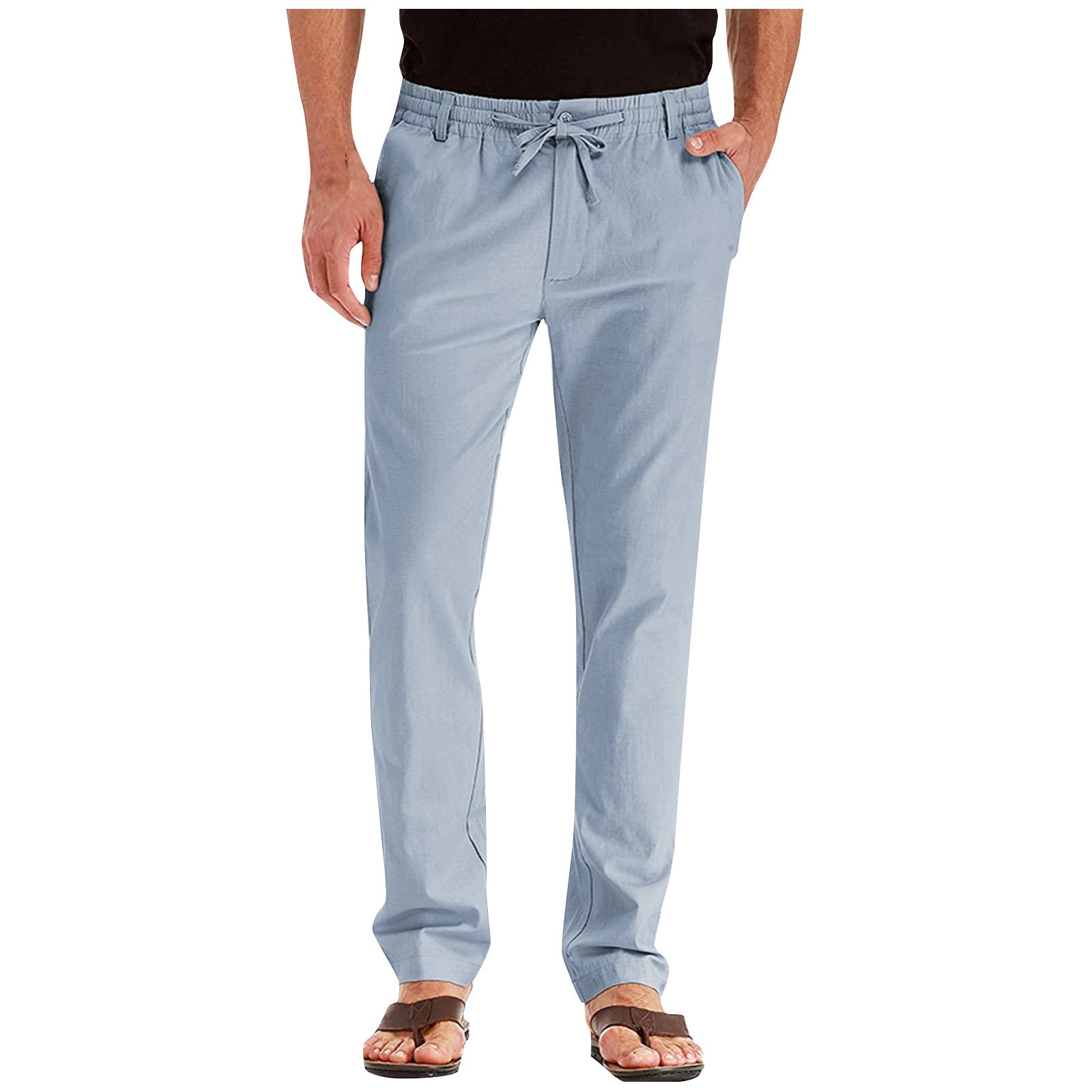 Straight Leg Pants - Men's Drawstring Elastic Waist Loose Fit Pants-Pants-Chaps London-Blue-S-Chaps London