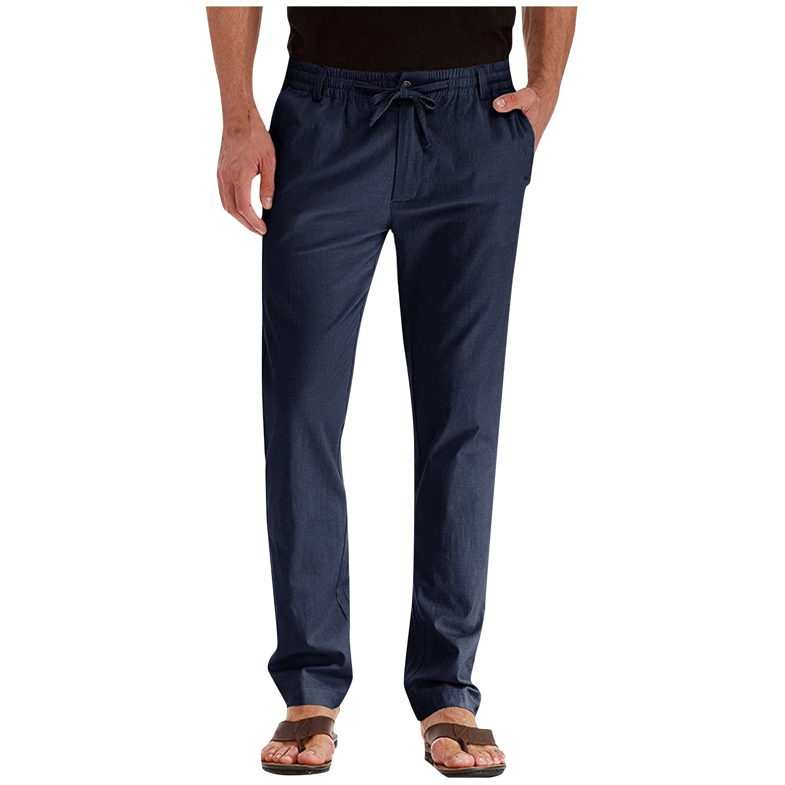 Straight Leg Pants - Men's Drawstring Elastic Waist Loose Fit Pants-Pants-Chaps London-Navy Blue-S-Chaps London