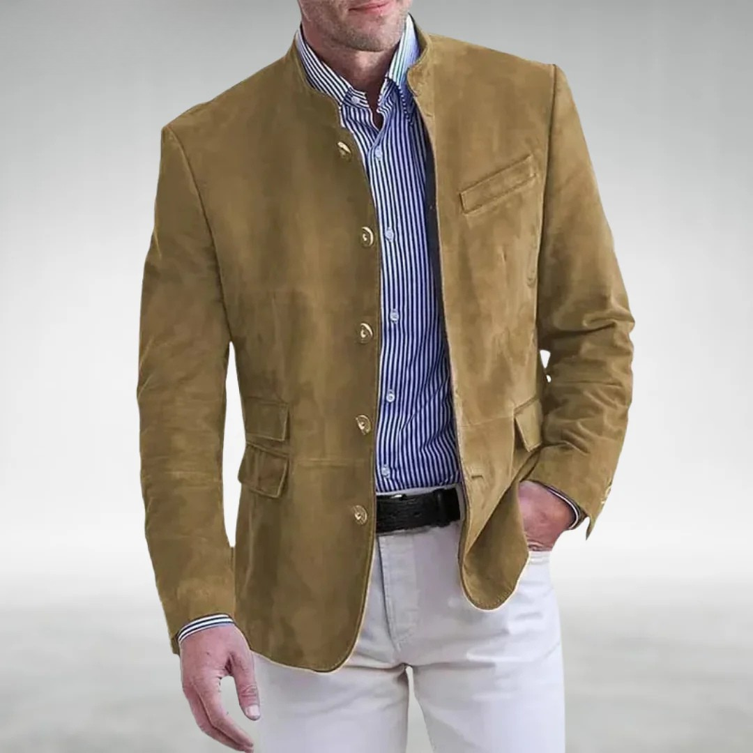 Suede Blazer - Men's Single Breasted Blazer Jacket-Men's blazer-Chaps London-Khaki-S-Chaps London