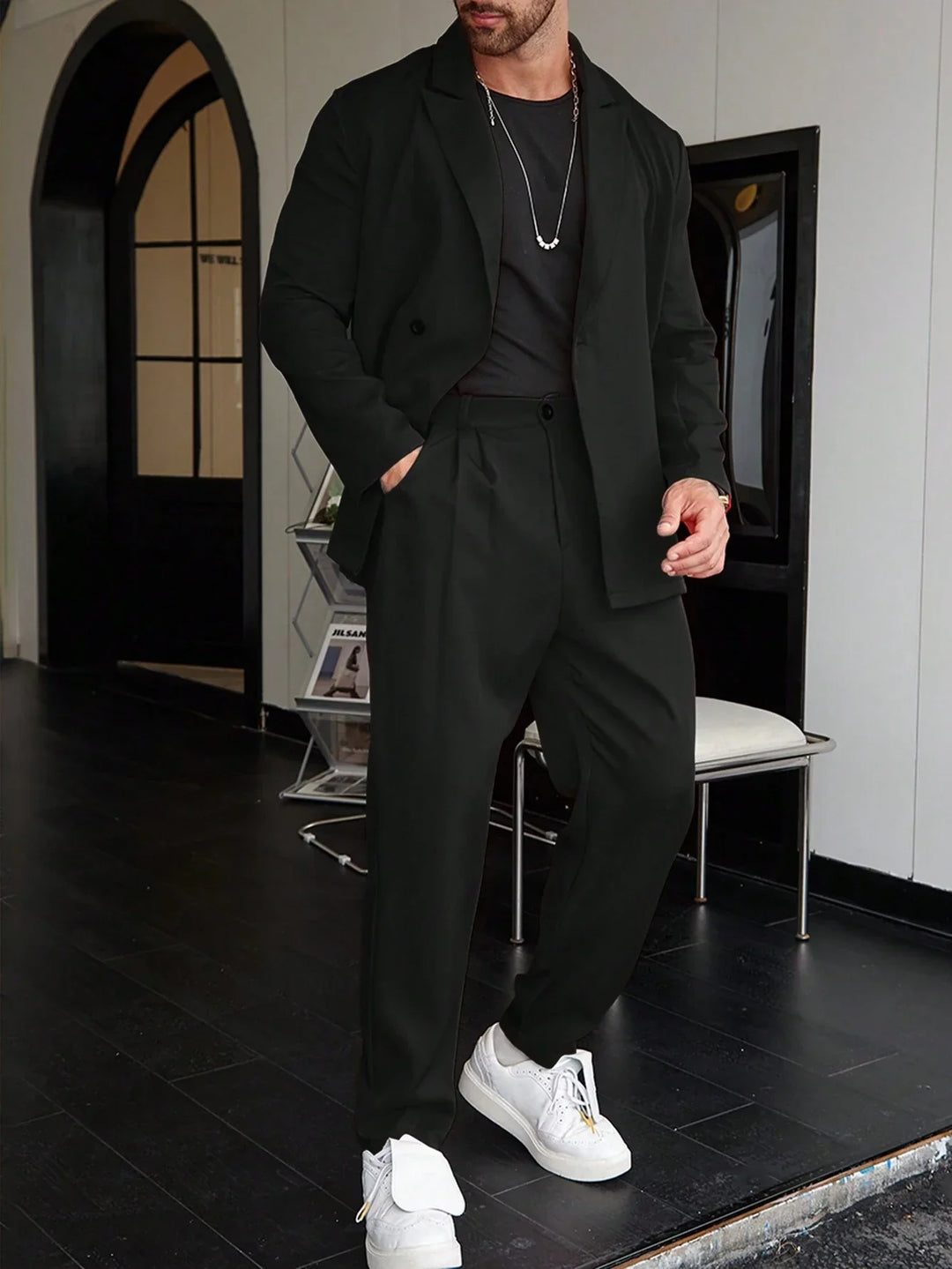 Suit - Men's Relaxed Fit Blazer and Pleated Trousers-Men’s Suit-Chaps London-Black-XS-Chaps London