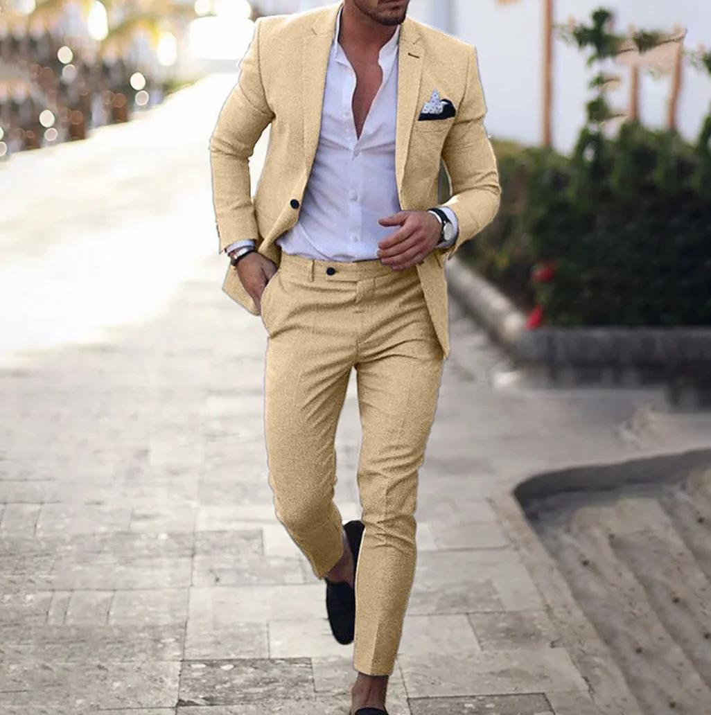 Suit - Two Piece - Tailored - Men's Blazer - Suit Pants-Suits-Chaps London-Khaki-S-Chaps London
