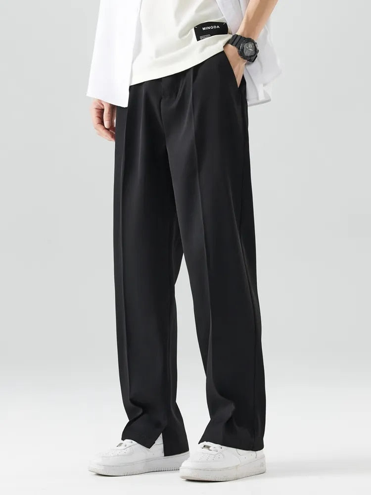Summer Pants - Men's Lightweight Elastic Waist Straight Leg Slack Pants-Chaps London-Black-M-Chaps London