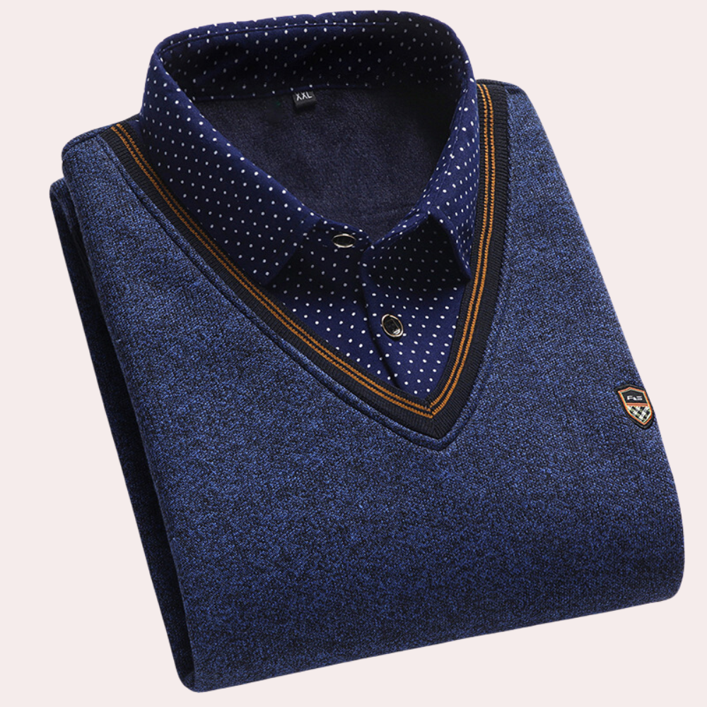 Sweater with Shirt - Men's Collared V-Neck Jumper with Shirt-Chaps London-Blue-M-Chaps London