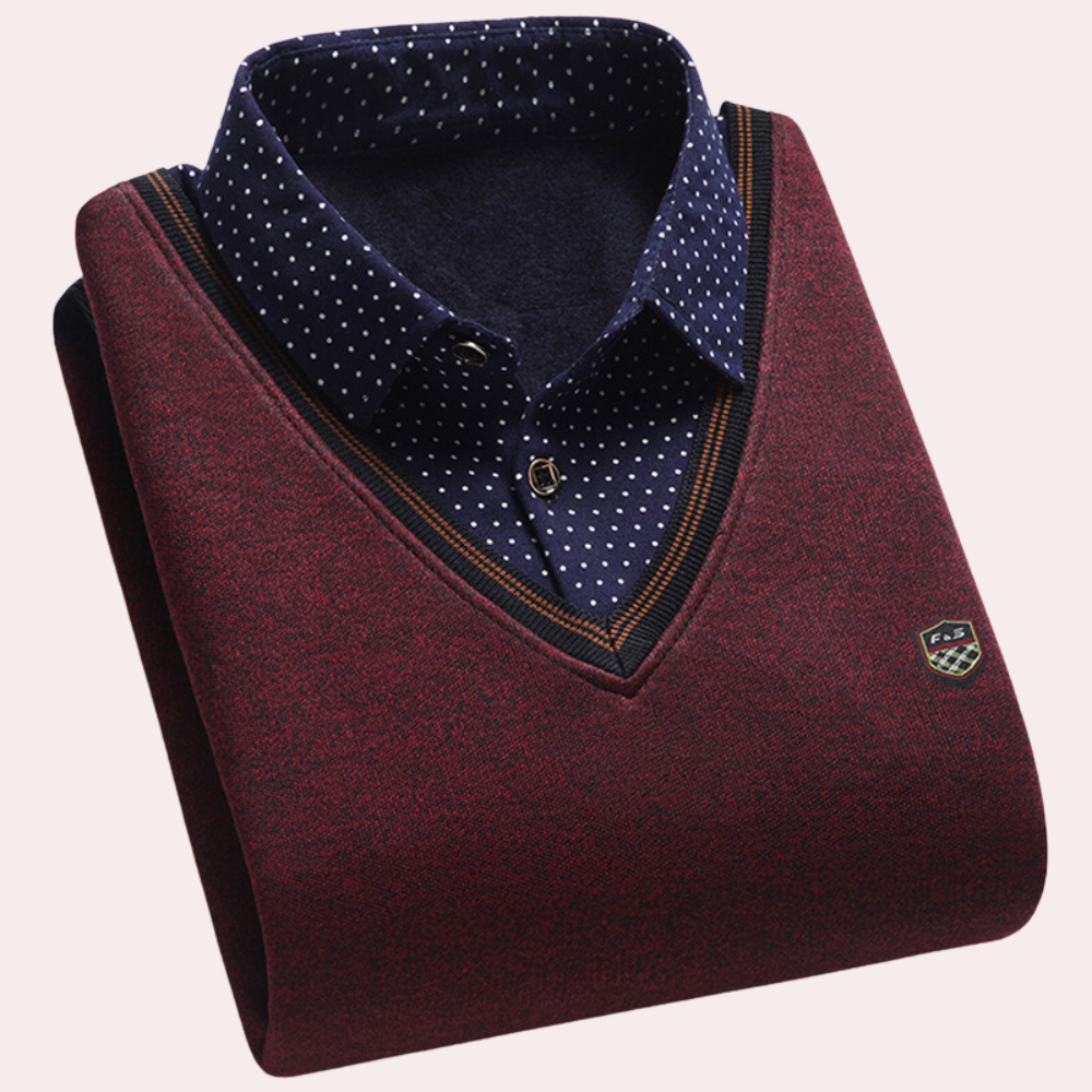 Sweater with Shirt - Men's Collared V-Neck Jumper with Shirt-Chaps London-Red-M-Chaps London