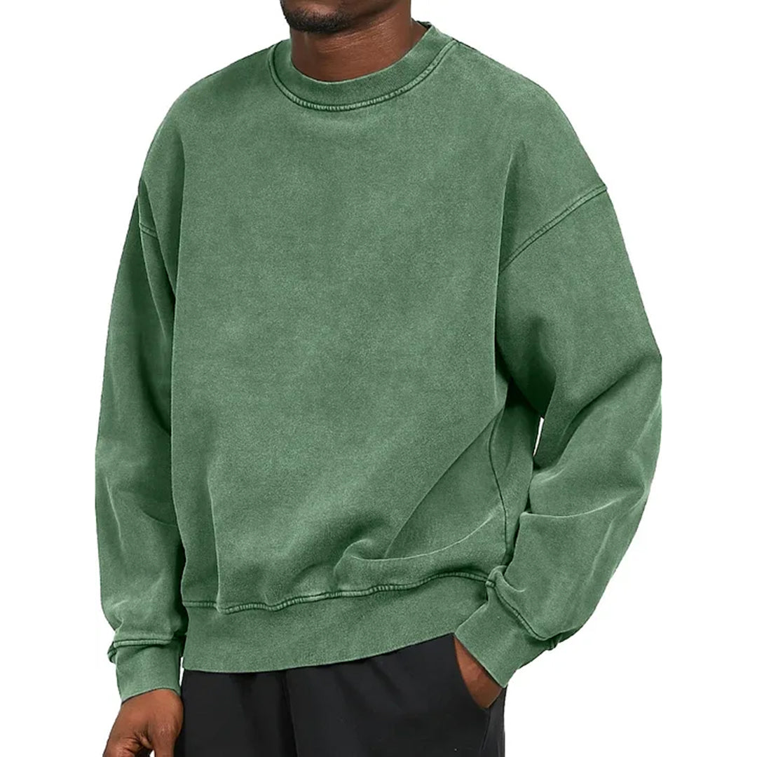 Sweatshirt - Men's Plain Comfy Round Neck Pullover-Fashion Men Sweatshirt Fall-Chaps London-Green-S-Chaps London