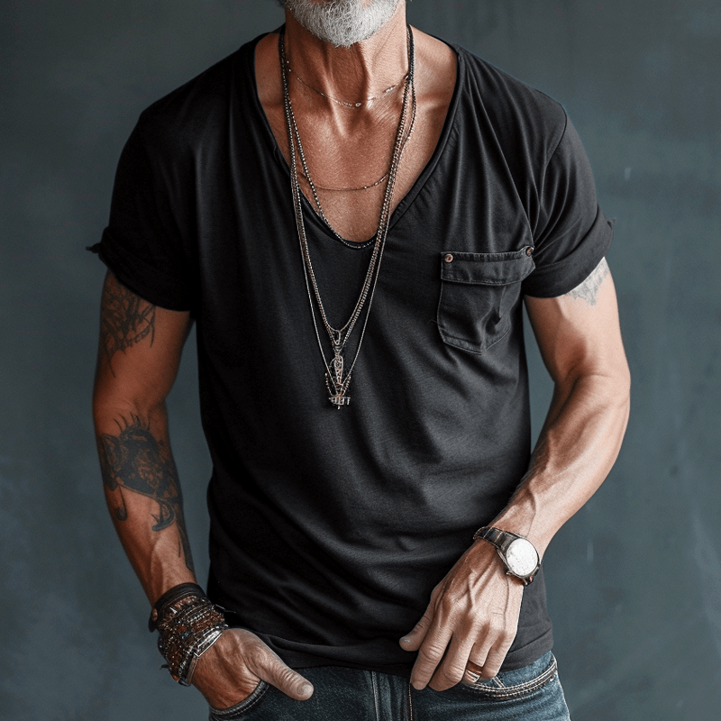 T-Shirt - Lightweight - Regular Fit - V-Neck T-Shirt - Men's Shirts-Men's Shirt-Chaps London-Black-S-Chaps London