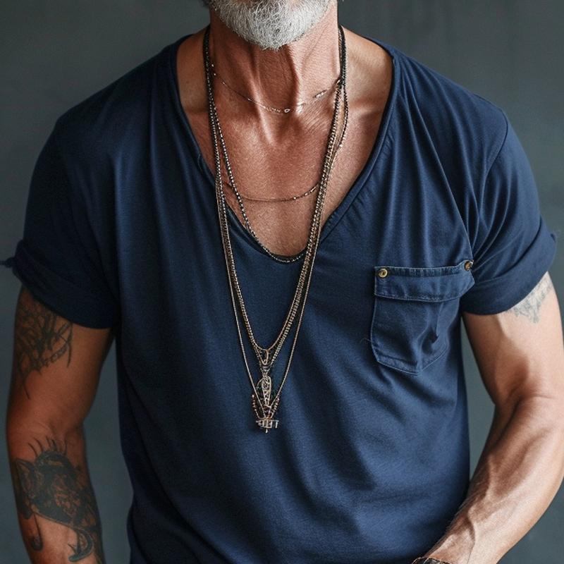 T-Shirt - Lightweight - Regular Fit - V-Neck T-Shirt - Men's Shirts-Men's Shirt-Chaps London-Chaps London