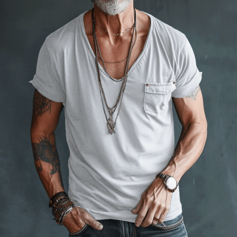 T-Shirt - Lightweight - Regular Fit - V-Neck T-Shirt - Men's Shirts-Men's Shirt-Chaps London-White-S-Chaps London