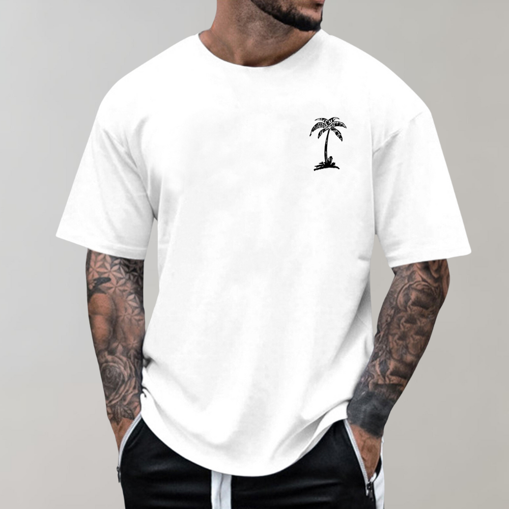 T-Shirt - Men's Palm Tree Print Crew Neck-T-Shirts-Chaps London-White-S-Chaps London