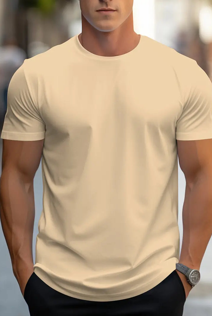 T-Shirt - Plain - Crew Neck - Basic T-Shirt - Men's Clothing-T-shirts-Chaps London-Aprikose-S-Chaps London