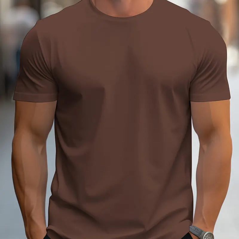 T-Shirt - Plain - Crew Neck - Basic T-Shirt - Men's Clothing-T-shirts-Chaps London-Kaffee-S-Chaps London