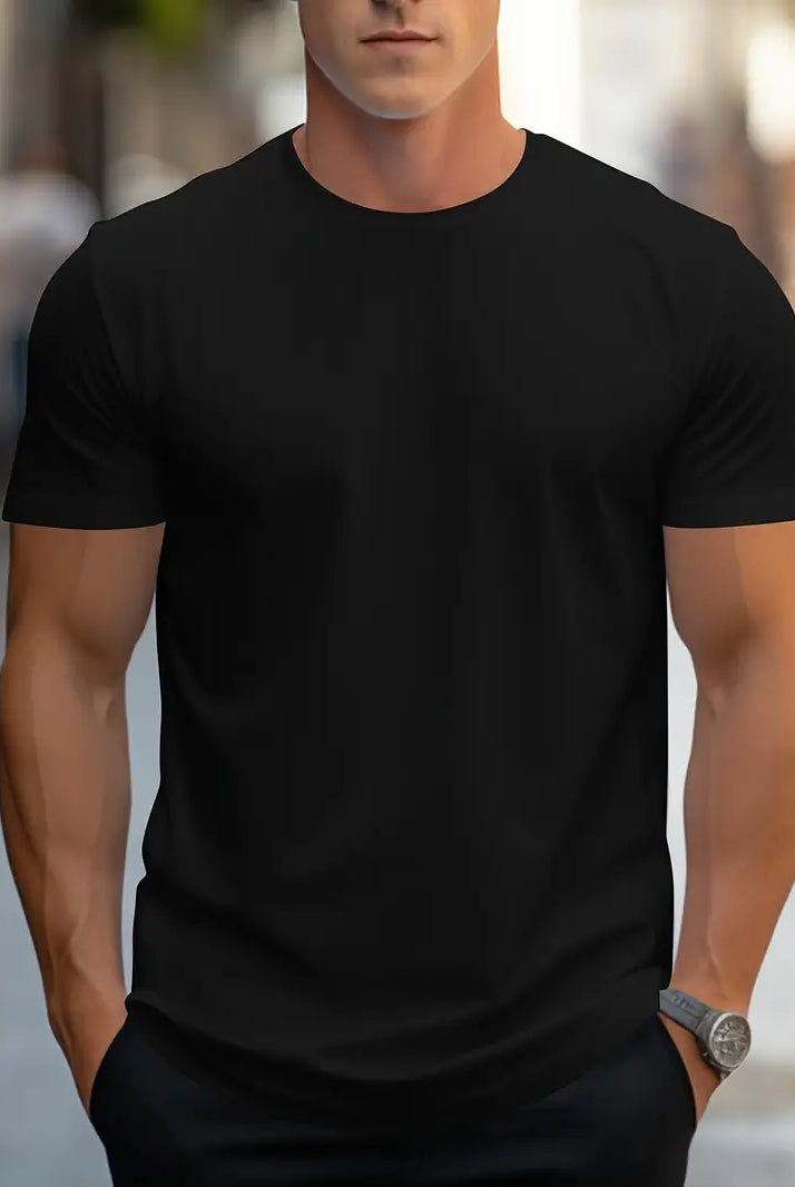 T-Shirt - Plain - Crew Neck - Basic T-Shirt - Men's Clothing-T-shirts-Chaps London-Schwarz-S-Chaps London