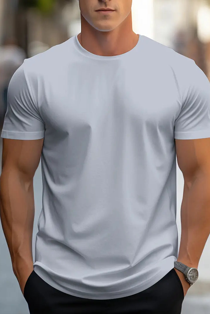 T-Shirt - Plain - Crew Neck - Basic T-Shirt - Men's Clothing-T-shirts-Chaps of London-Grau-S-Chaps of London