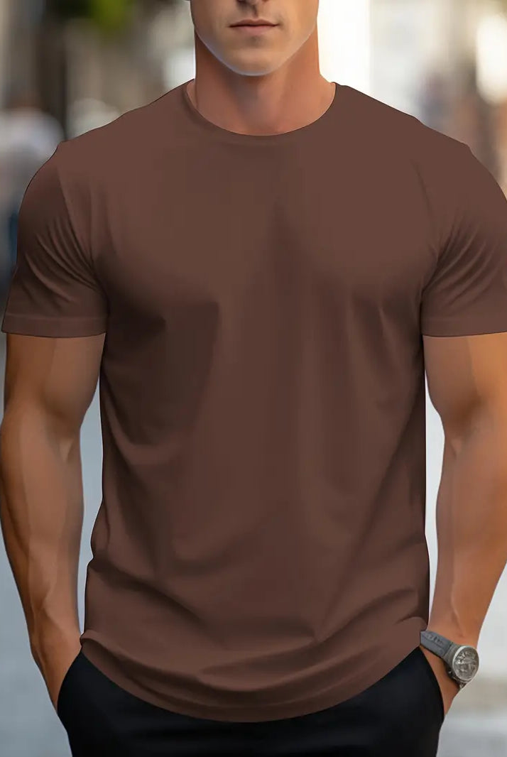 T-Shirt - Plain - Crew Neck - Basic T-Shirt - Men's Clothing-T-shirts-Chaps of London-Kaffee-S-Chaps of London